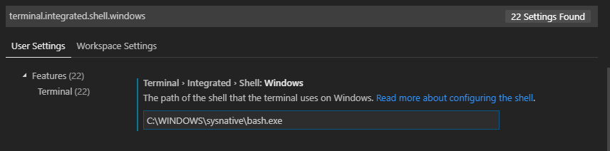 Setting Bash as the terminal on Windows on VS Code
