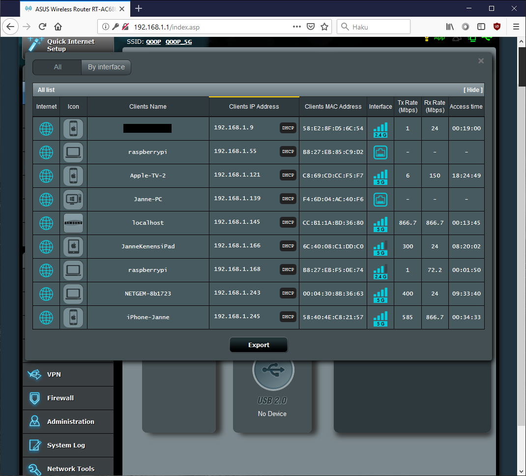 Raspberry Pi's listed on the router admin panel