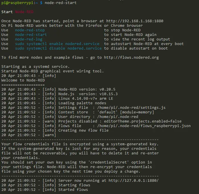 Node-RED startup