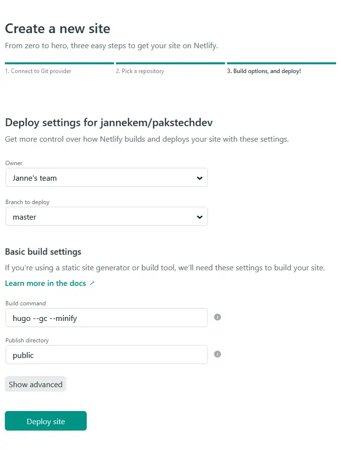 Netlify management interface