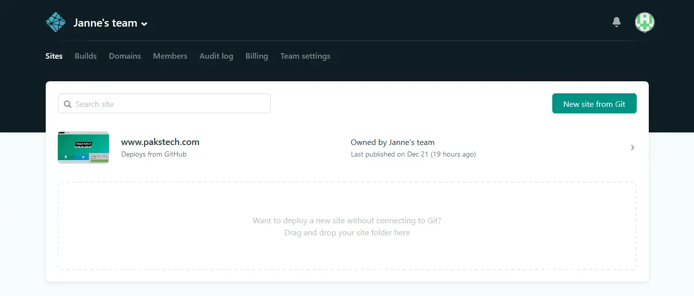 Netlify management interface