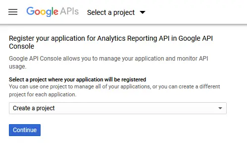 Register project for Analytics Reporting API Console