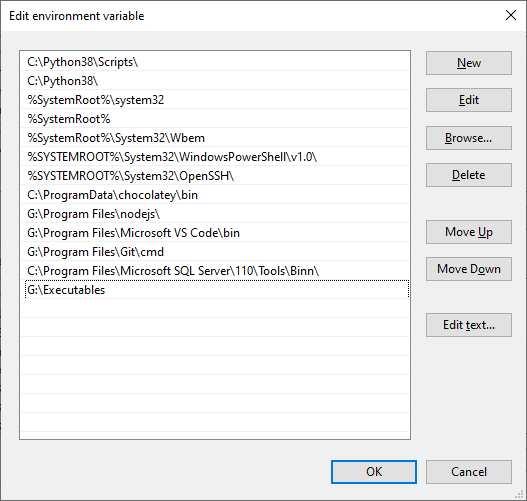 Edit environment variables