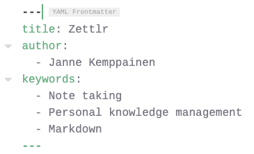 Zettlr frontmatter